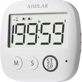 AIMILAR Digital Timer with Alarm Clock – Countdown Kitchen Cooking Timer, Big Digits, Magnetic, Stand, Hang, for Oven Baking Kids Teacher Study Games Office Gym Exercise White