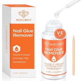 Modelones Nail Glue for Press On Nails with Nail Glue Remover Kit, Nail Glue for Acylic Nails & Glue Off for False Nails Non-Acetone Nail Polish Remove Vitamin E Non Dry Cracked 10ml