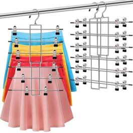 Baoswi 2 Pack Pants Hangers Space Saving, 6 Tier Closet Organizers and Storage Skirt Hangers with Clips, Closet Organizer Clothes Organization and Storage.