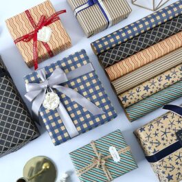 Vintage Gift Wrapping Paper for Parents, Plaid Kraft Paper, Offset, Colorful Bouquets, Wave Point Art Paper for Business