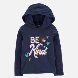 Carters Toddler Girls Be Kind Hooded Long Sleeve Shirt Navy