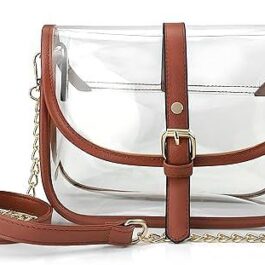 Clear Saddle Cross Body Bag Women Chain Shoulder Handbag Purse with Faux Leather Trim