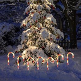 Christmas Outdoor Candy Cane Lights, Lighted Christmas Garden Stakes Pathway Lights, Connectable & Light Up Xmas Holiday Party Yard Art Indoor Outdoor Ornament