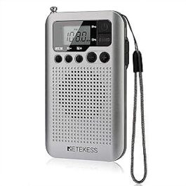 Portable Mini Pocket Radios AM FM Digital Tuning, AAA Battery Powered, Support Clock, Alarm, Sleep Timer, FM Stereo for Walking (Silver)