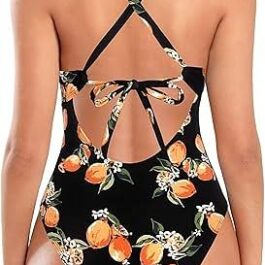 SHEKINI Womens Back Lace up One Piece Swimsuit Fashion Criss Cross Bathing Suit