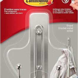 Command Large Brushed Nickel Double Hook, 1 Hook, 1 Tab, 1.8 kg – Fixed for Wall Decoration