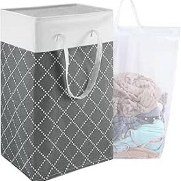 Large Laundry Basket Bag, Collapsible Washing Basket Lattice Laundry Bin with Extended Handles Laundry Hamper for Storage Clothes Toys in Bedroom Bathroom