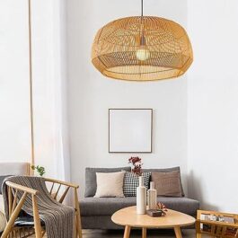 Nordic Chandelier Log Rattan Pendant Light Bamboo Rattan Chandelier Hand-Woven Lampshade Vintage Ceiling Hanging Light Fixture Used for Bedroom