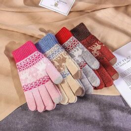 Women Winter Knit Gloves Winter Warm Fleece Riding Touch Screen Thick Wool Knitted Gloves