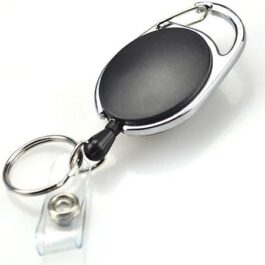 BLACK Carabiner Style Retractable Reel. Ideal For Holding A Key, ID Badge Holder, Proximity Card.