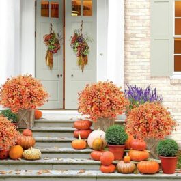 Artificial Fall Flowers for Outdoor Decor Fake Mums, 16 PCS Faux Mums Fall Decorations Indoor No Fade Fall Decor for Front Porch Pot Decor