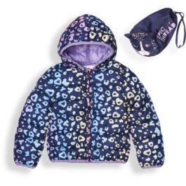 Packable water resistant girl�s cheetah print jacket