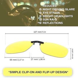 Yellow Night Vision Polarized Sunglasses | Anti Glare Clip-on Flip up Metal Clip Sunglasses | 100% UV Protection Driving Glasses for Men and Women