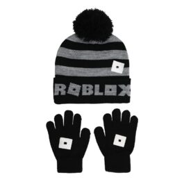 Roblox Logo Stripped Youth Beanie And Gloves Set