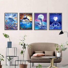 UNIVERTEN Diamond Painting Set, 4 Piece Diamond Painting Set, DIY 5D Painting Set, for Children and Adults, Crystal Cross Stitch Kit for Home Wall Decoration