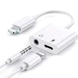 Lowfe 2 in 1 Lightning to 3.5 mm Headphone Jack Adapter with Charging Port Connector, iOS to Audio & Charging Cable Splitter for iPhone, iPad, Headphone/Earphones – White