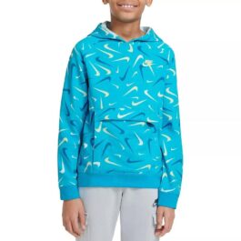 NWT Nike Boys’ Sportswear Club Printed Pullover Hoodie Blue Swoosh