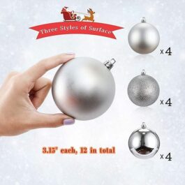 Christmas Ball Ornament, Shatterproof Christmas Decoration Tree Balls, Hanging Christmas Ornament Baubles Set Hooks Included, for Holiday Wedding Party Decor, Tree Ornaments, Silver