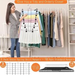 Baoswi 2 Pack Pants Hangers Space Saving, 6 Tier Closet Organizers and Storage Skirt Hangers with Clips, Closet Organizer Clothes Organization and Storage.