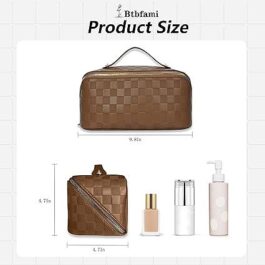 Travel Makeup Bag Large Capacity Cosmetic Bags for Women Organizer Checkered Bag (Square Brown), Square Brown, Luxury Style