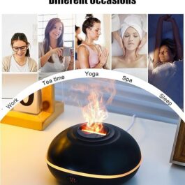 Flame Diffuser for Essential Oils, 200ml, Ultrasonic Aromatherapy Mist Humidifier with Mute Design, Waterless Auto Shut-Off, 7 Soothing LED Lights, Perfect for Office, Home