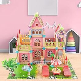 Princess Doll, House Dream Castle for Children, 3 Floors, Dollhouse with 2 Figures, Toys and Furniture and Accessories, Fashion Playhouse for 8 Rooms, Toy Gift