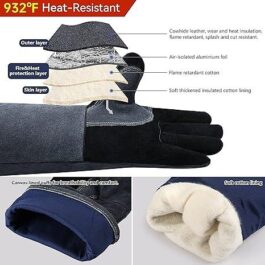 Leather Welding Gloves 932  BBQ Gloves Fireproof Heat Proof for Oven Barbecue Cooking Wood Stove Pot Holder Campfire Soldering Welder Gifts for Men Women