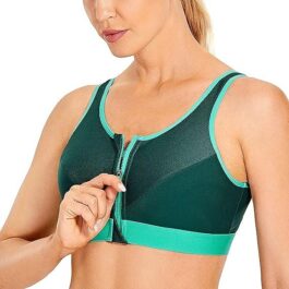 SYROKAN Women’s Zip Front High Impact Wireless Racerback High Support Zipper in Front Sports Bra