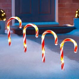 Christmas Outdoor Candy Cane Lights, Lighted Christmas Garden Stakes Pathway Lights, Connectable & Light Up Xmas Holiday Party Yard Art Indoor Outdoor Ornament