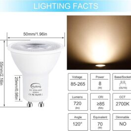 HY GU10 LED Light Bulbs 8W Warm White 3000K, 70W Halogen Bulbs Equivalent, 720lm Light Bulb, 120 Wide Beam, No Dimmable, AC 85V-265V (Pack of 10)