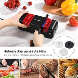 Narcissus Knife Sharpener, Professional Electric Knife Sharpener for Home, 2 Stages for Quick Sharpening & Polishing, Can Sharpen Scissors & Slotted Screwdriver, with Replaceable Wheels Red