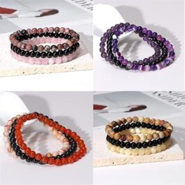 Semi-Precious Gemstones Beaded Bracelets Healing Crystal Stone Bracelet for Women Men Stretch Round Beaded Bracelets Unisex Jewelry