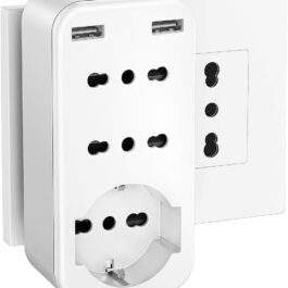 Wall Power Strip Adapter � 1 Schuko Socket, 2 IT Sockets, 2 USB Ports