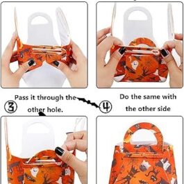 Halloween Theme Non-woven Fabric Gift Bags with Handle, Candy Bags, Trapezoid with Pumpkin & Bat Pattern, Sandy Brown,