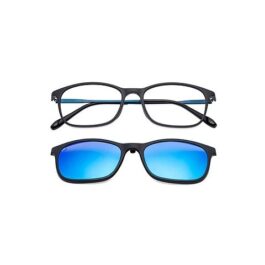 Matte Black Blue Full Rim Wayfarer Lenskart Air Clip on Eyeglasses