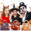 Halloween Theme Non-woven Fabric Gift Bags with Handle, Candy Bags, Trapezoid with Pumpkin & Bat Pattern, Sandy Brown, - Image 3