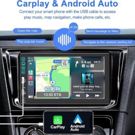 Double DIN car stereo with voice control, Apple CarPlay, and Android Auto