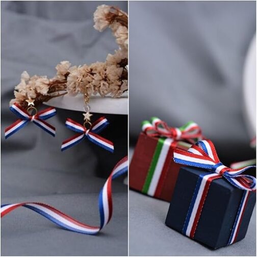 Ubervia® 50M 1CM Ribbon Roll Packaging Ribbon Roll for Bag Gifts Wrapping Party Decor (Red White and Navy Blue)