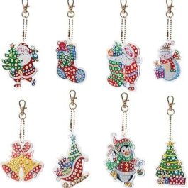 Lifreer 8PCS Christmas DIY Diamond Painting Keychains