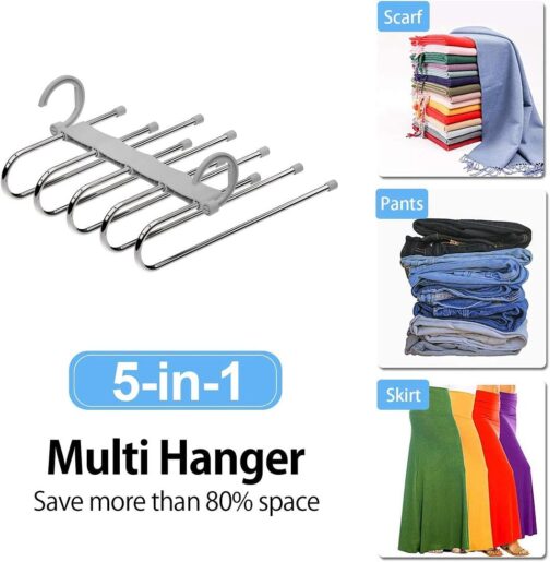 ZINQUI 5 in 1 Stainless Steel Foldable Hangers for Clothes Hanging Multi-Laye - Image 3