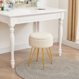 Leesingdo Velvet Vanity Stool with Storage, Round Upholstered Ottoman with Removable Cover