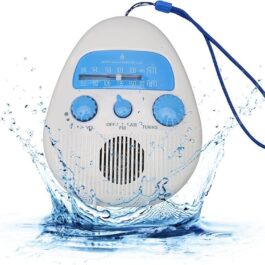 Waterproof Shower Radio, Splash Proof AM FM Radio with Rotating Knob, Built in Speaker, Adjustable Volume, for Bathroom Outdoor Use