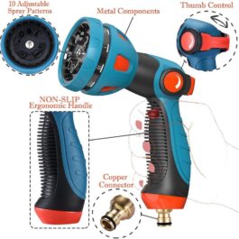 Garden Hose Nozzle- 10 Adjustable Patterns High Pressure Spray Gun