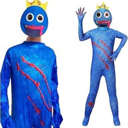 Leajap Rainbow Friends Costume, Blue Monster Wiki Cosplay Horror Game Carnival Jumpsuit Party Outfit