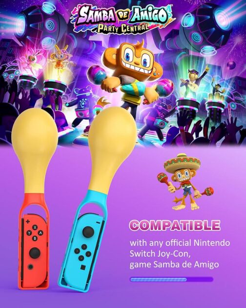 MoKo Joy Con Grip Compatible with Samba de Amigo: Party Central, Pack of 2 Lightweight Switch Handle with Hand Strap - Image 3