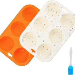 Haggt 2Pcs Silicone Muffin Trays for Baking 6, Silicone Cupcake Moulds for Baking