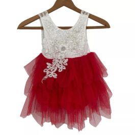 NNJXD Girls Boho Chic Flower Girl Dance Recital Lace Tiered Tutu Dress Red