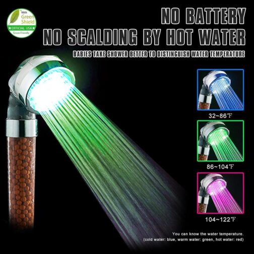 Led Shower Head, Led Shower Head Color Changing by Water Temperature, 3 Colors Shower Led Lights - Image 2