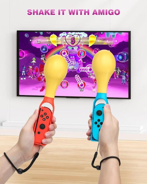 MoKo Joy Con Grip Compatible with Samba de Amigo: Party Central, Pack of 2 Lightweight Switch Handle with Hand Strap - Image 2