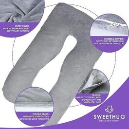 SWEETHUG Pregnancy Pillows U Shaped Maternity Pillow with Zippered Washable Velvet Cover